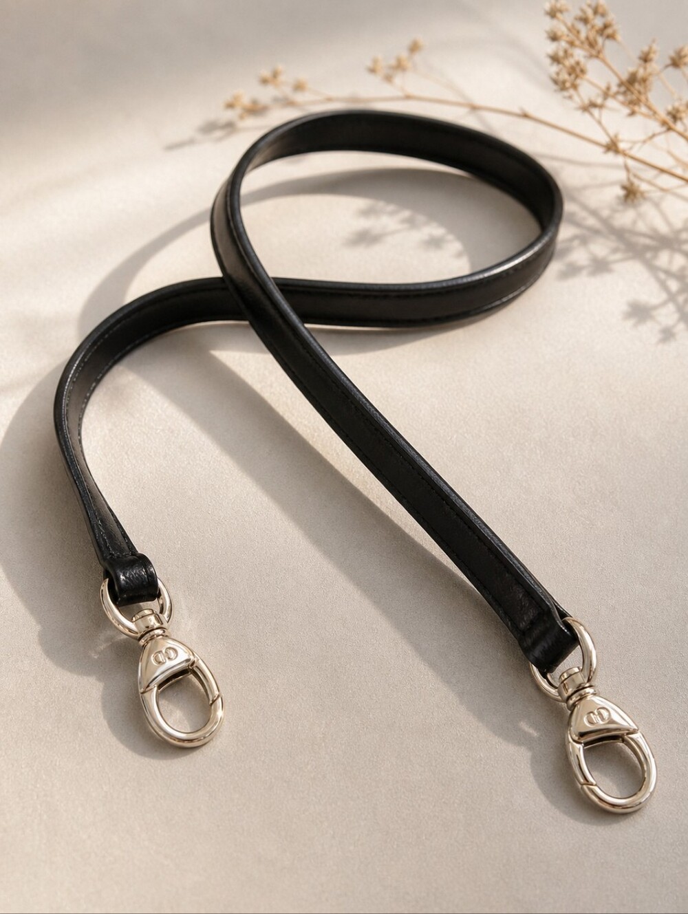 Christian Dior Black Leather Shoulder Strap, 32 Inches Long, 1/4 Inch Wide